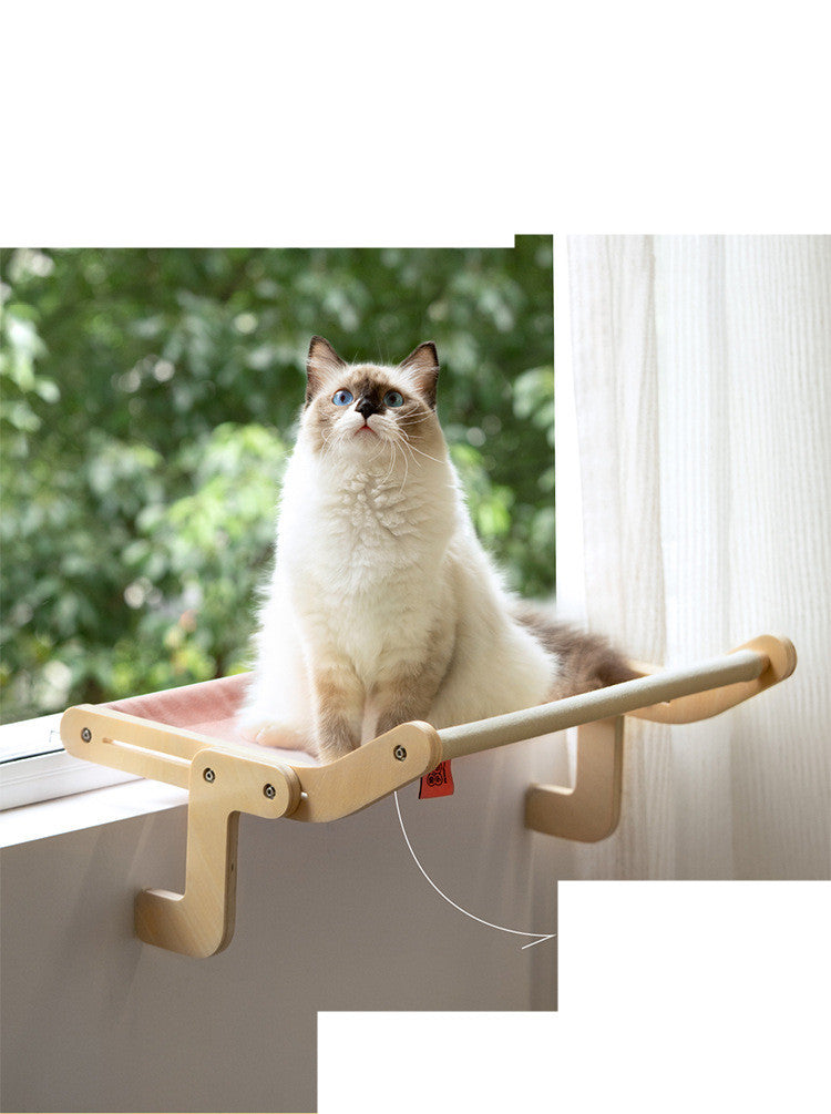 Cat Window Hammock – Wooden Hanging Cat Bed with Washable Cotton Canvas