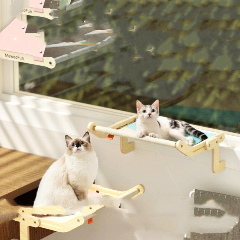 Cat Window Hammock – Wooden Hanging Cat Bed with Washable Cotton Canvas